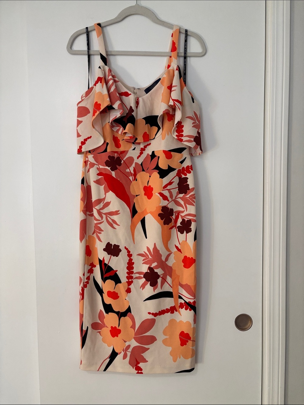Rachel Roy Floral Ruffle Strap Dress in Cream and Orange